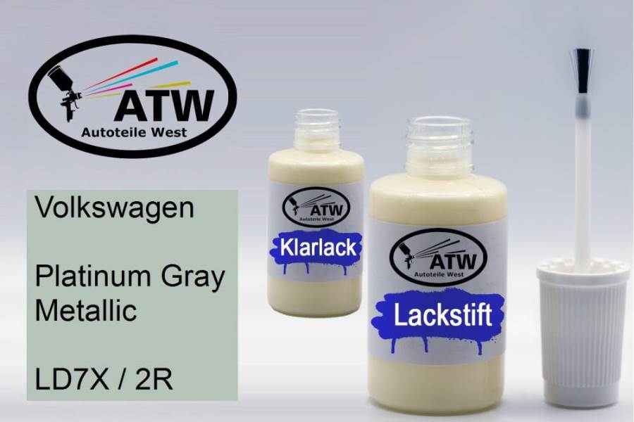 Volkswagen, Platinum Gray Metallic, LD7X / 2R: 20ml Lackstift + 20ml Klarlack - Set, von ATW Autoteile West.